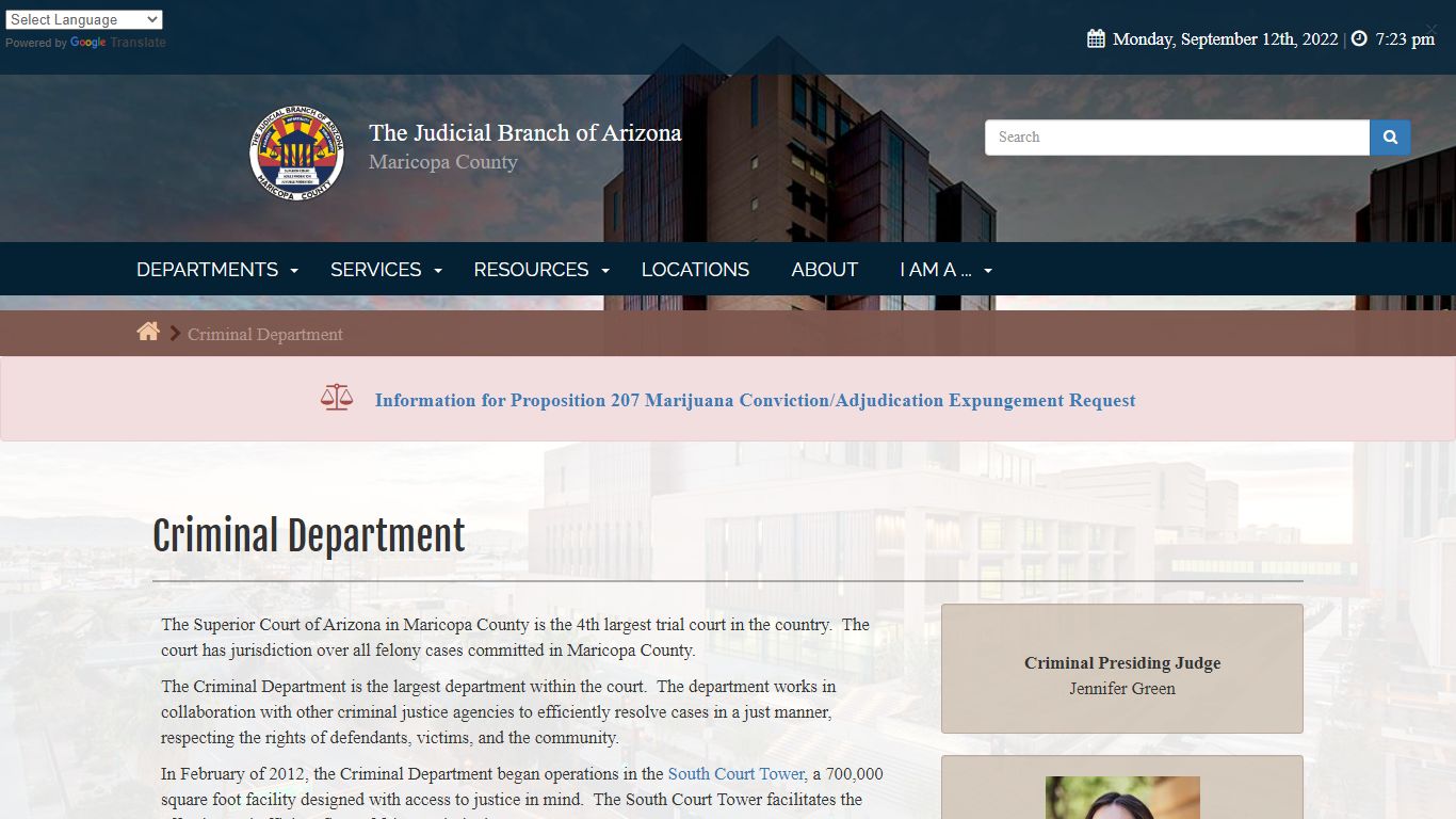 The Judicial Branch of Arizona in Maricopa County - Criminal Department